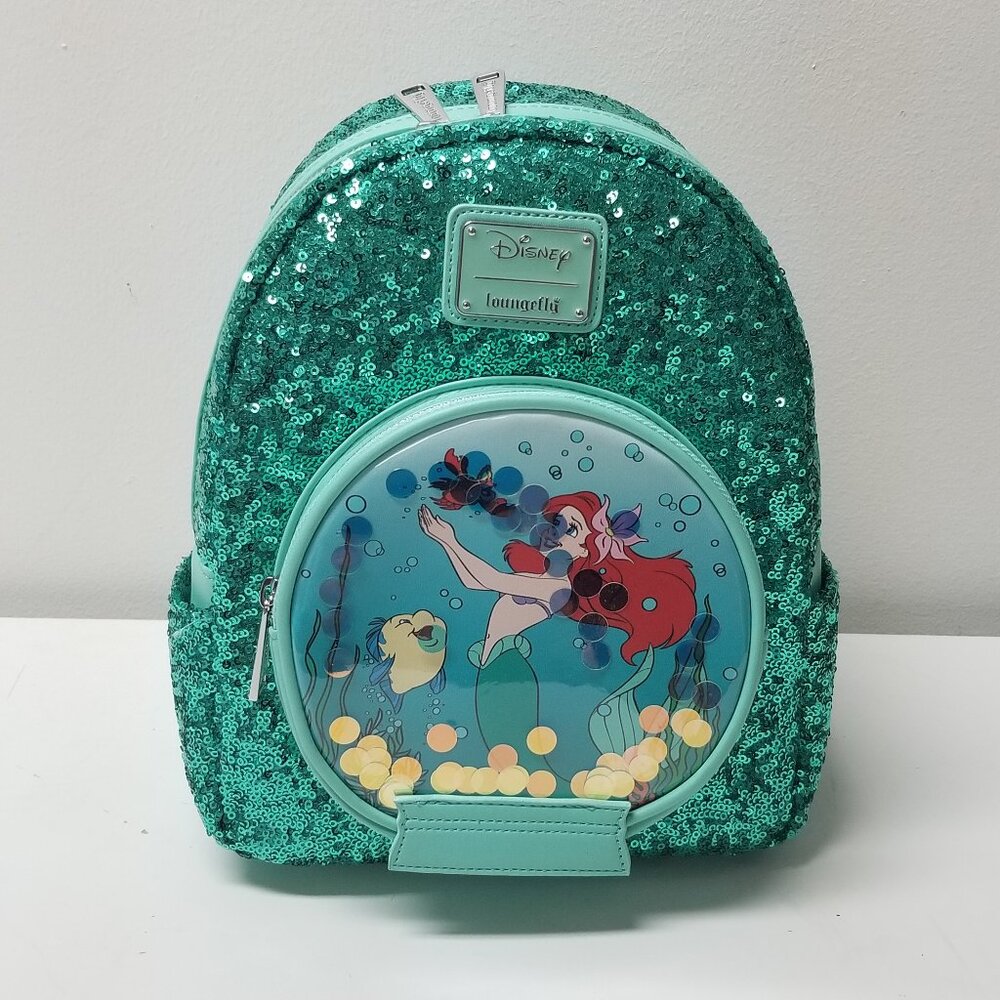 Loungefly Disney Princess Little Mermaid Snow Globe Sequins Mini Backpack NWT